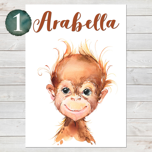 Baby Monkey Print, Cute Personalised Animal Print for Kids