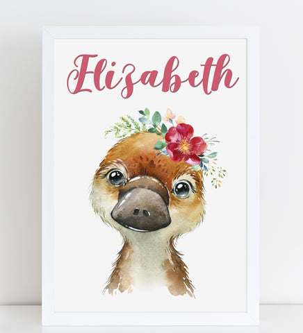Baby Platypus Print, Cute Personalised Animal Print for Kids