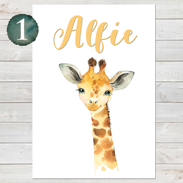 Baby Giraffe Print, Cute Personalised Animal Print for Kids