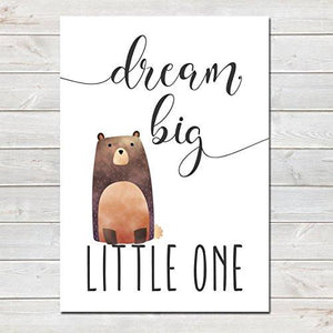 Dream Big Little One Children's Poster Brown Bear Nursery Print