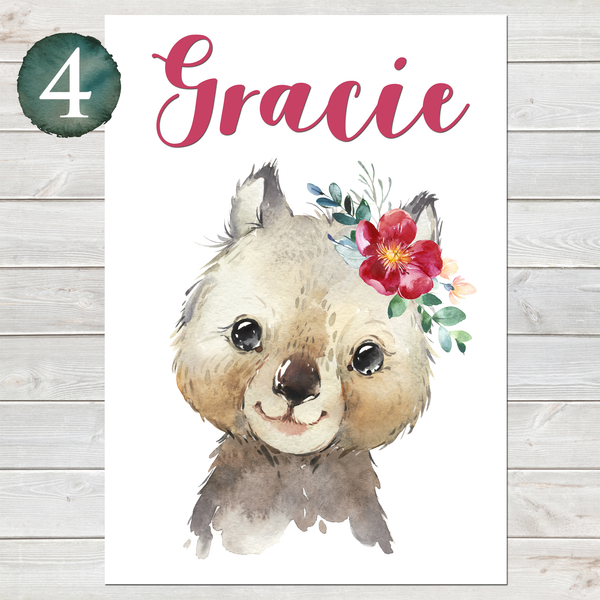 Baby Wombat Print, Cute Personalised Animal Print for Kids