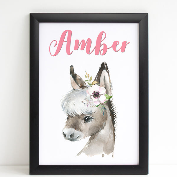 Baby Donkey Print, Cute Personalised Animal Print for Kids
