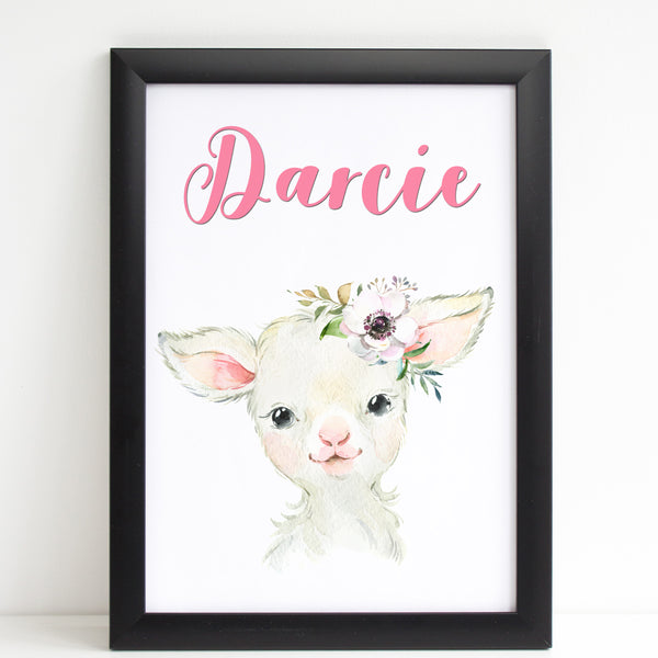 Baby Lamb Print, Cute Personalised Animal Print for Kids