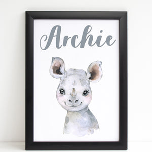 Baby Rhino Print, Cute Personalised Animal Print for Kids