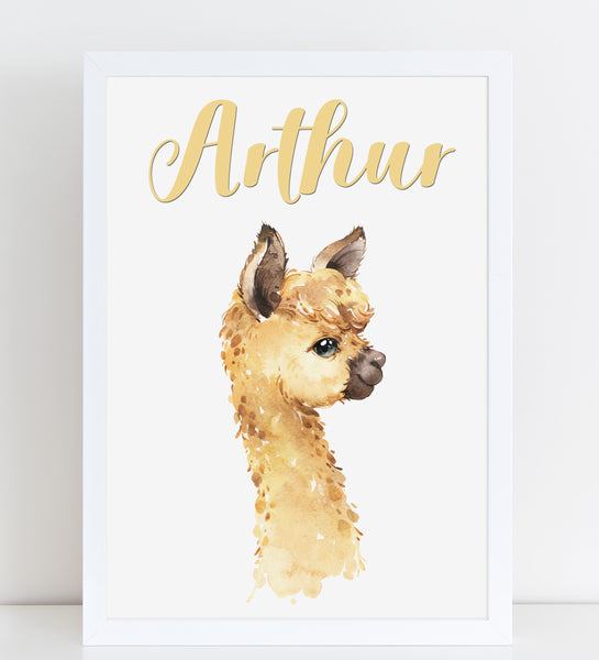 Baby Brown Llama Print, Cute Personalised Animal Print for Kids