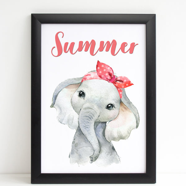 Baby Elephant Print, Cute Personalised Animal Print for Kids