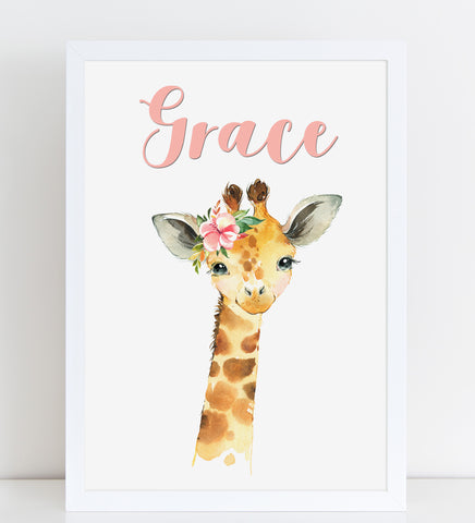Baby Giraffe Print, Cute Personalised Animal Print for Kids
