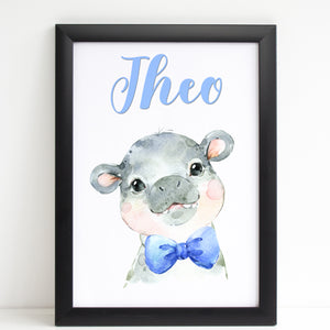 Baby Hippo Print, Cute Personalised Animal Print for Kids
