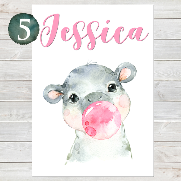 Baby Hippo Print, Cute Personalised Animal Print for Kids