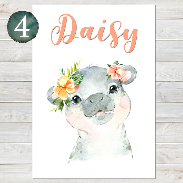Baby Hippo Print, Cute Personalised Animal Print for Kids