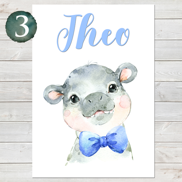 Baby Hippo Print, Cute Personalised Animal Print for Kids