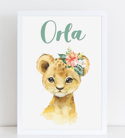 Baby Lion Print, Cute Personalised Animal Print for Kids
