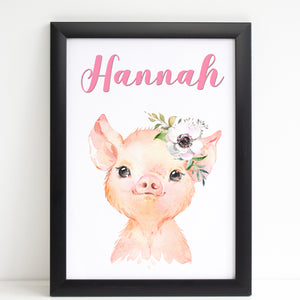 Baby Pig Print, Cute Personalised Animal Print for Kids