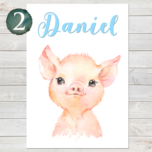 Baby Pig Print, Cute Personalised Animal Print for Kids