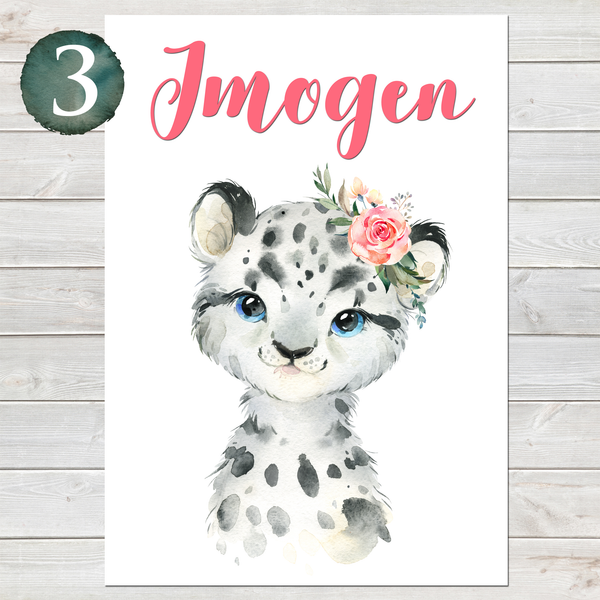 Baby Snow Leopard Print, Cute Personalised Animal Print for Kids