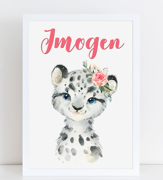 Baby Snow Leopard Print, Cute Personalised Animal Print for Kids