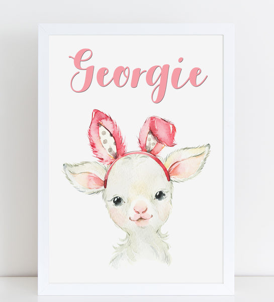 Baby Lamb Print, Cute Personalised Animal Print for Kids