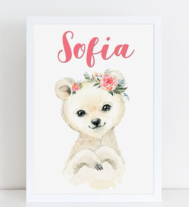 Baby Polar Bear Print, Cute Personalised Animal Print for Kids