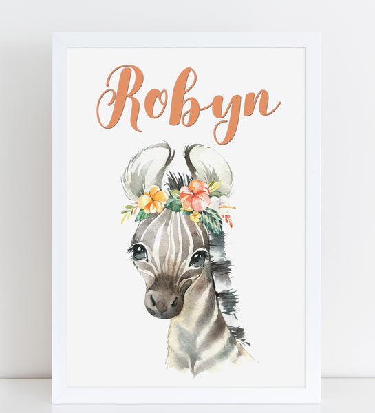 Baby Zebra Print, Cute Personalised Animal Print for Kids