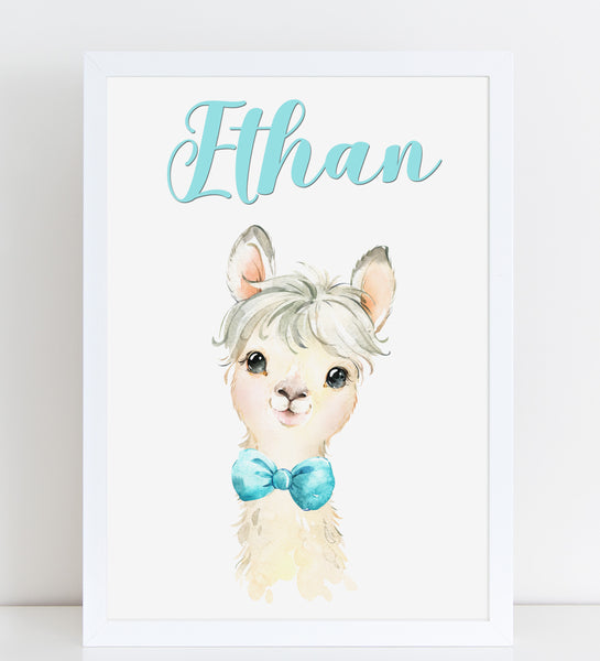 Baby White Llama Print, Cute Personalised Animal Print for Kids